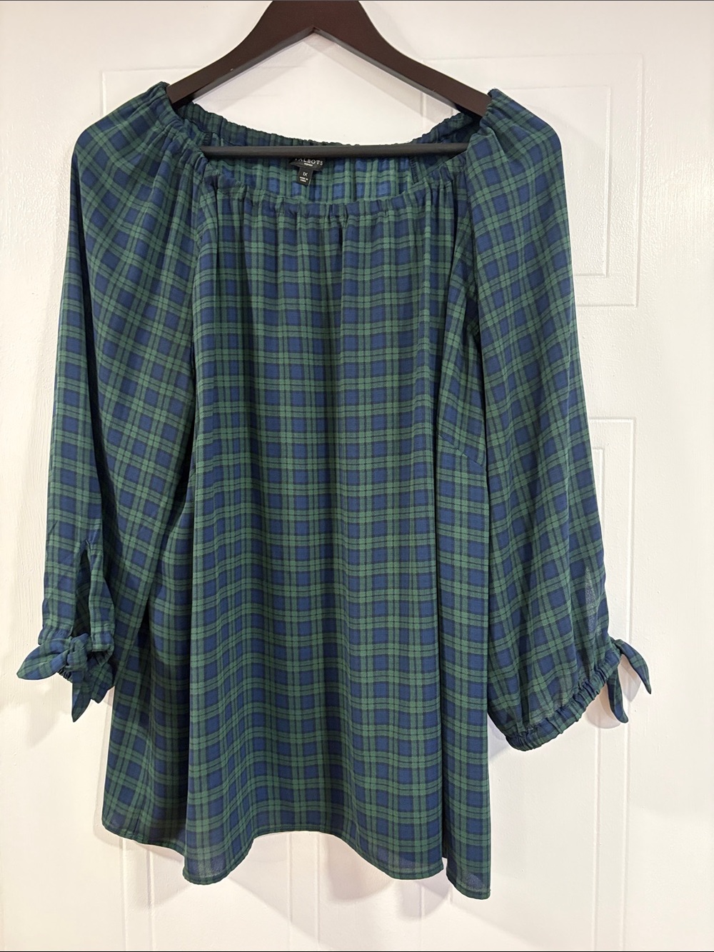 Talbots Blue and Green Plaid Blouse